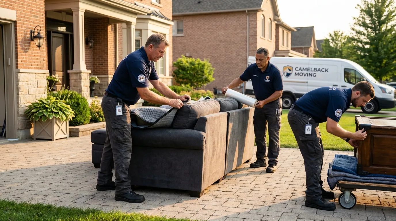 Large estate moving crew wrapping furniture in Highland, IL